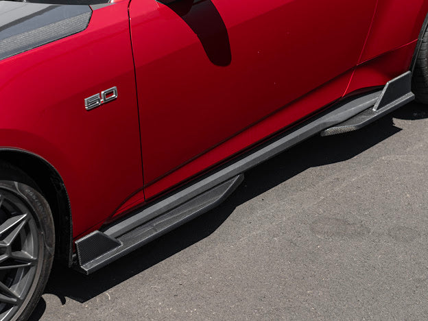 2024-UP FORD MUSTANG S650 | GT350R PERFORMANCE STYLE CARBON FIBER SIDE SKIRTS EXTENSION ROCKER PANELS GROUND EFFECTS